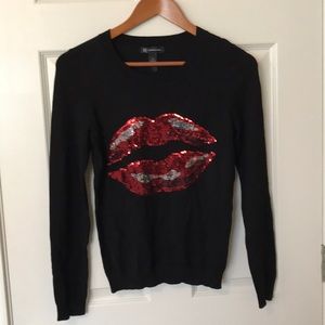 Inc sequins lip sweater black crew neck size XS